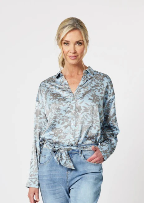 Elegant Floral Print Satin Shirt